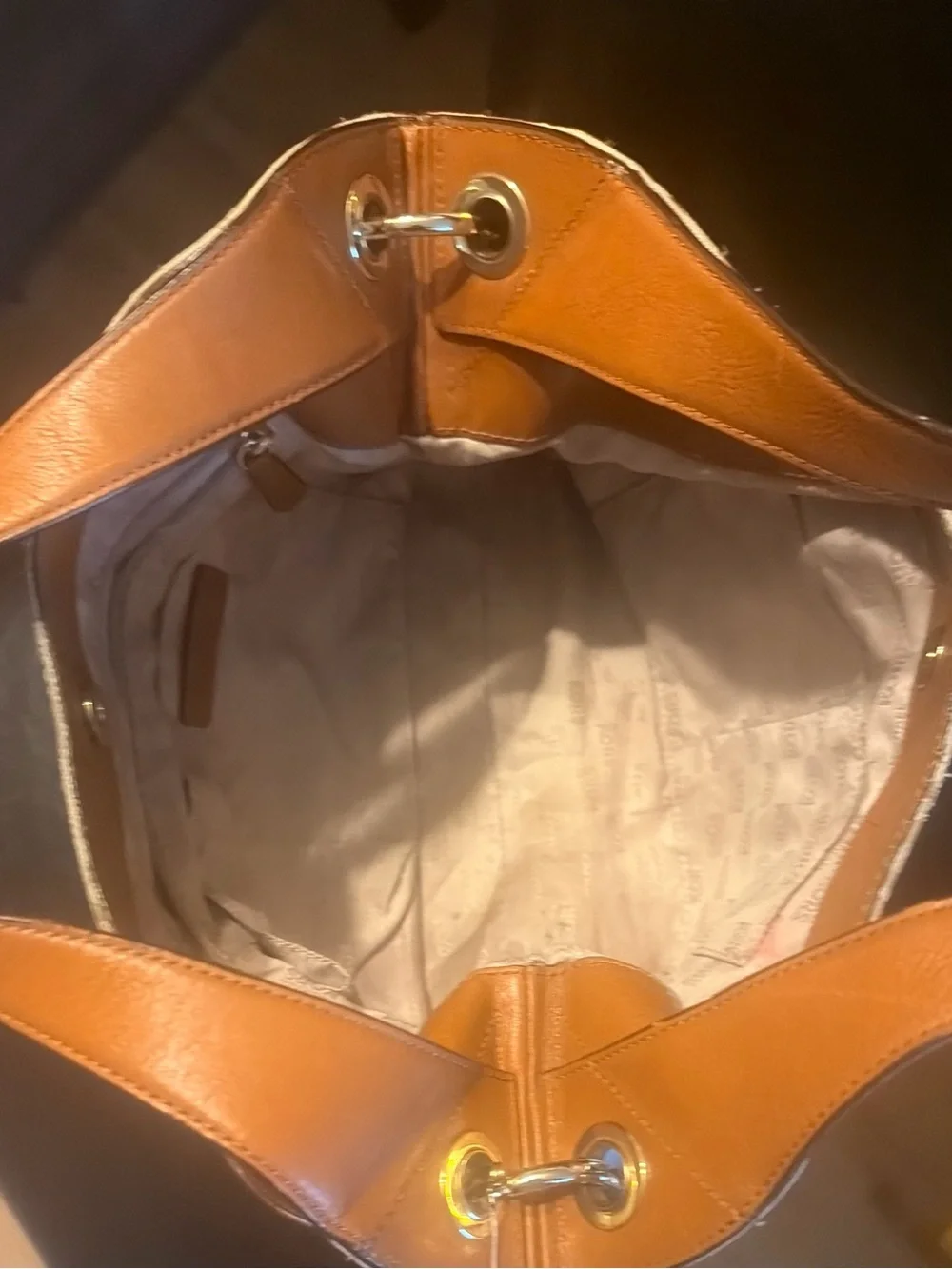 Michael Kors Jamesport Cream and Tan Logo Hobo Bag
